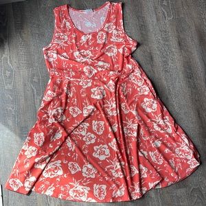 Stretchy coral floral tank dress